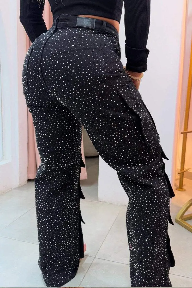 Pantalón cargo para mujer con efecto brillante y bolsillos – ROXIE