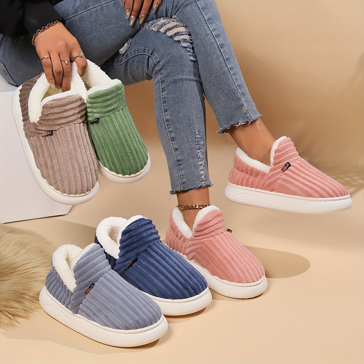 KIANNE – Zapatillas de invierno cálidas y acogedoras de felpa para mujer