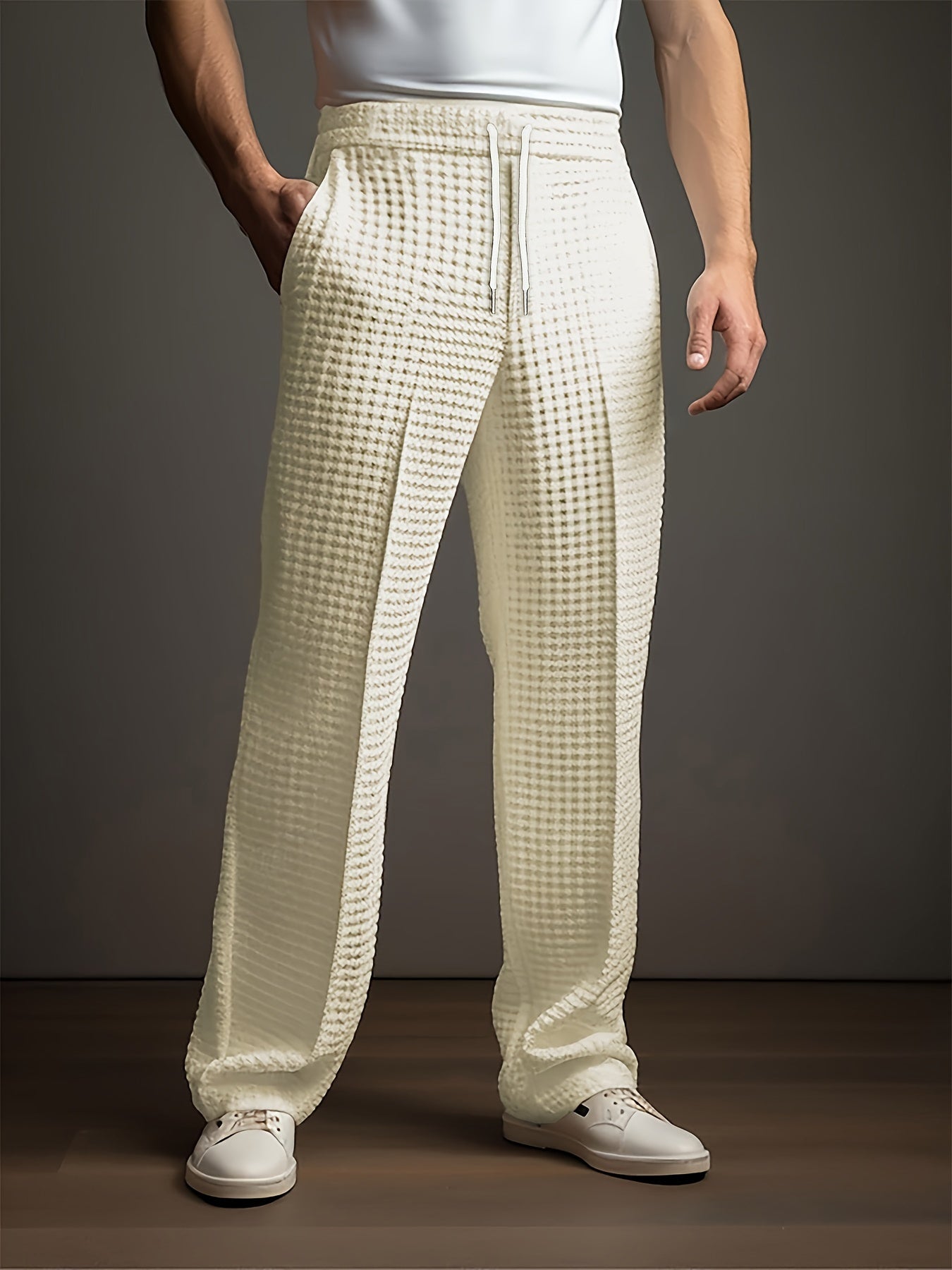 Pantalón holgado de hombre con textura y cinturilla ajustable – MANFREDO