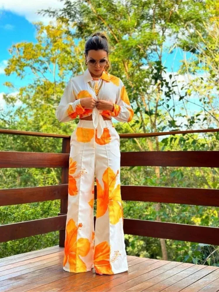 Set veraniego con blusa de tirantes y pantalón suelto – FLORALIA