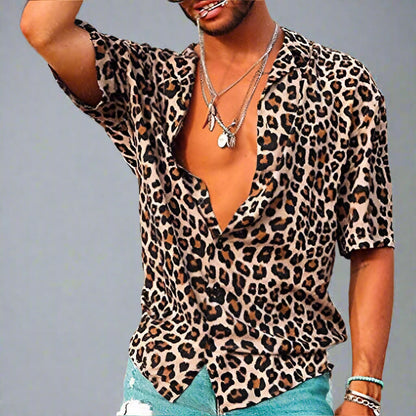 NIL - Polo de verano para hombre con estampado de leopardo