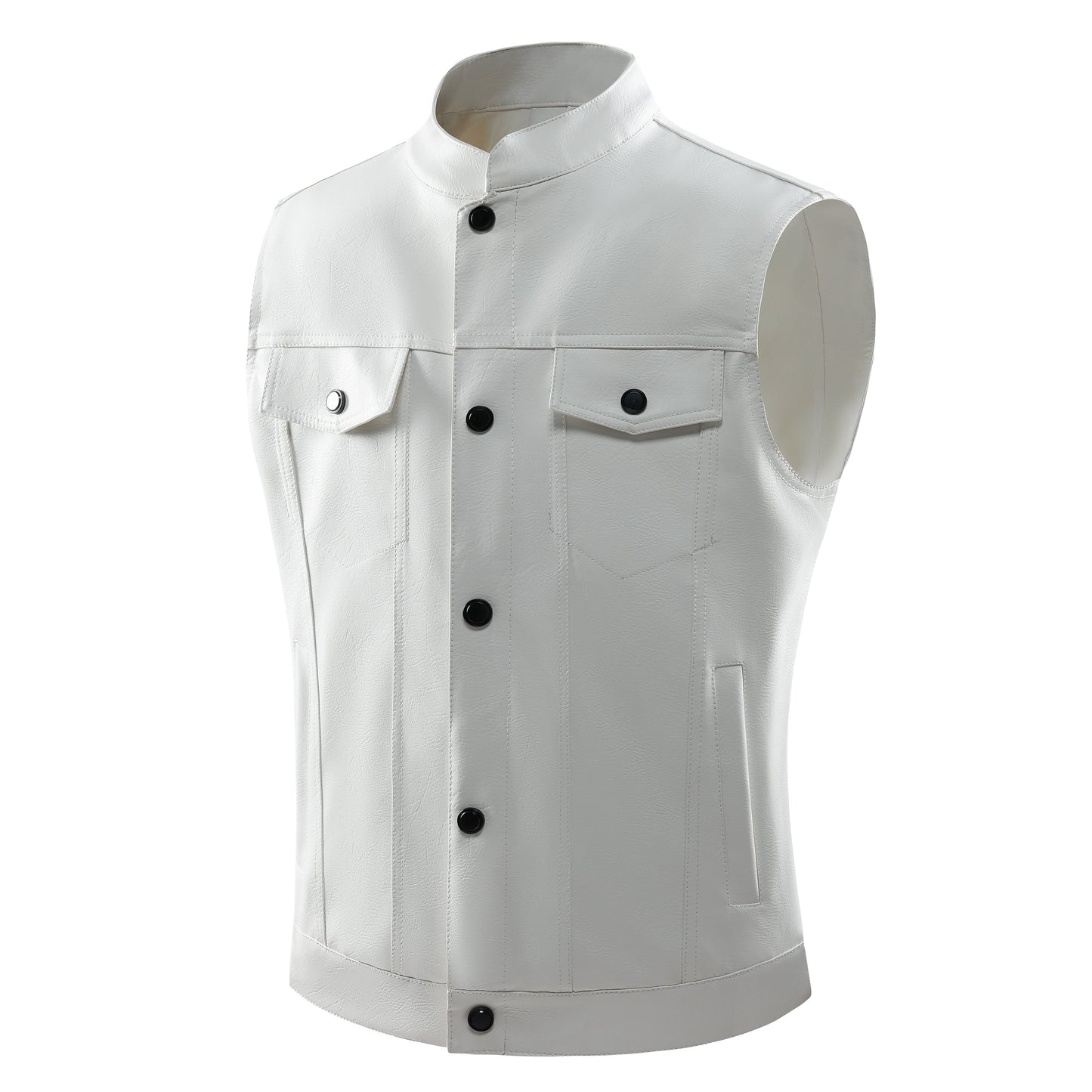 NOLAN - Chaleco retro de cuero con bolsillos frontales