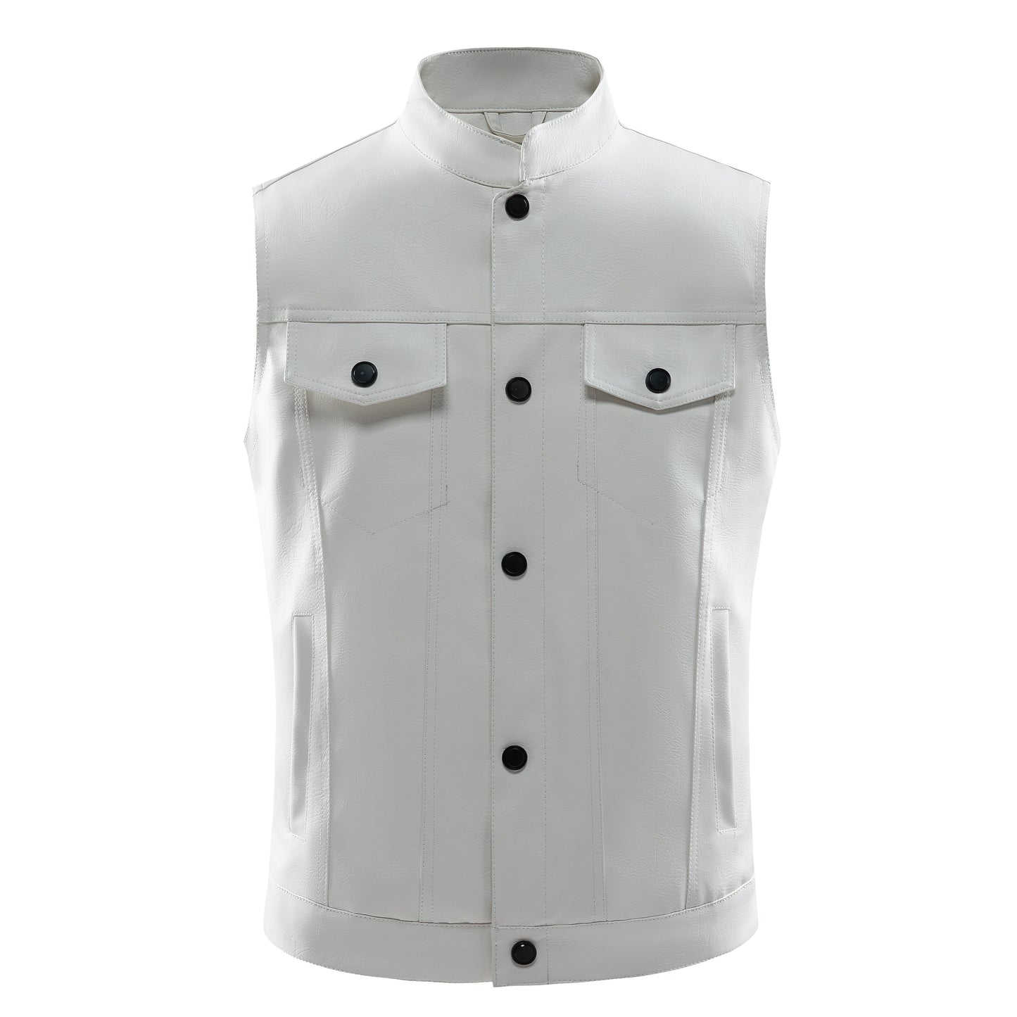 NOLAN - Chaleco retro de cuero con bolsillos frontales