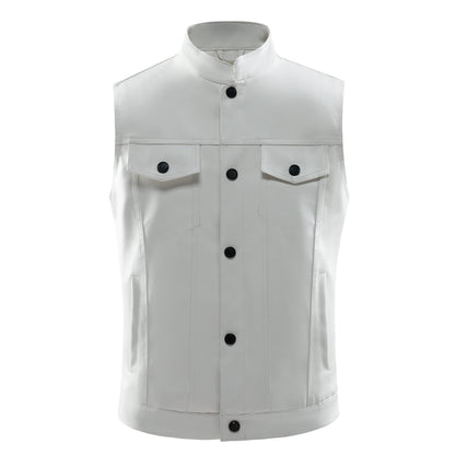 NOLAN - Chaleco retro de cuero con bolsillos frontales