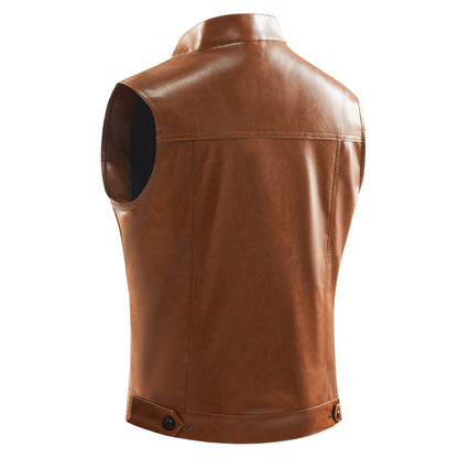 NOLAN - Chaleco retro de cuero con bolsillos frontales