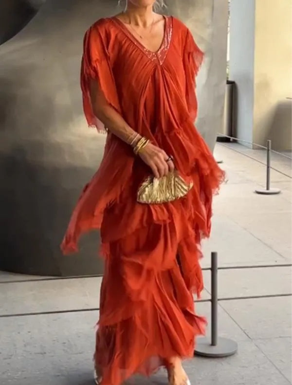 Vestido largo con estampado floral y corte fluido – VALERIA