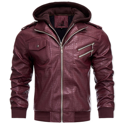 LUCA - Chaqueta de cuero con capucha para hombre