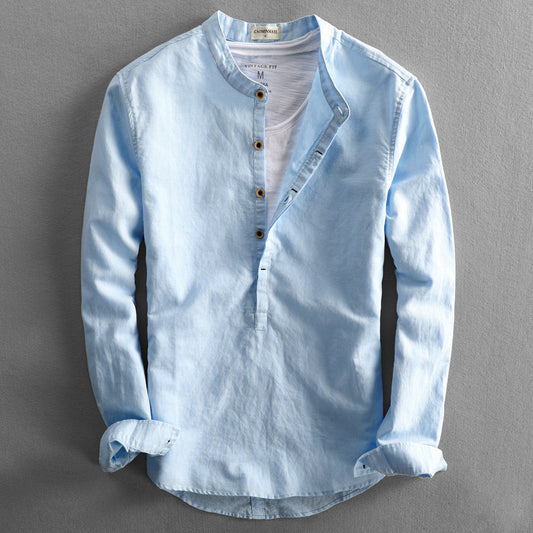 DECKARD - Camisa casual con cuello de banda para hombre