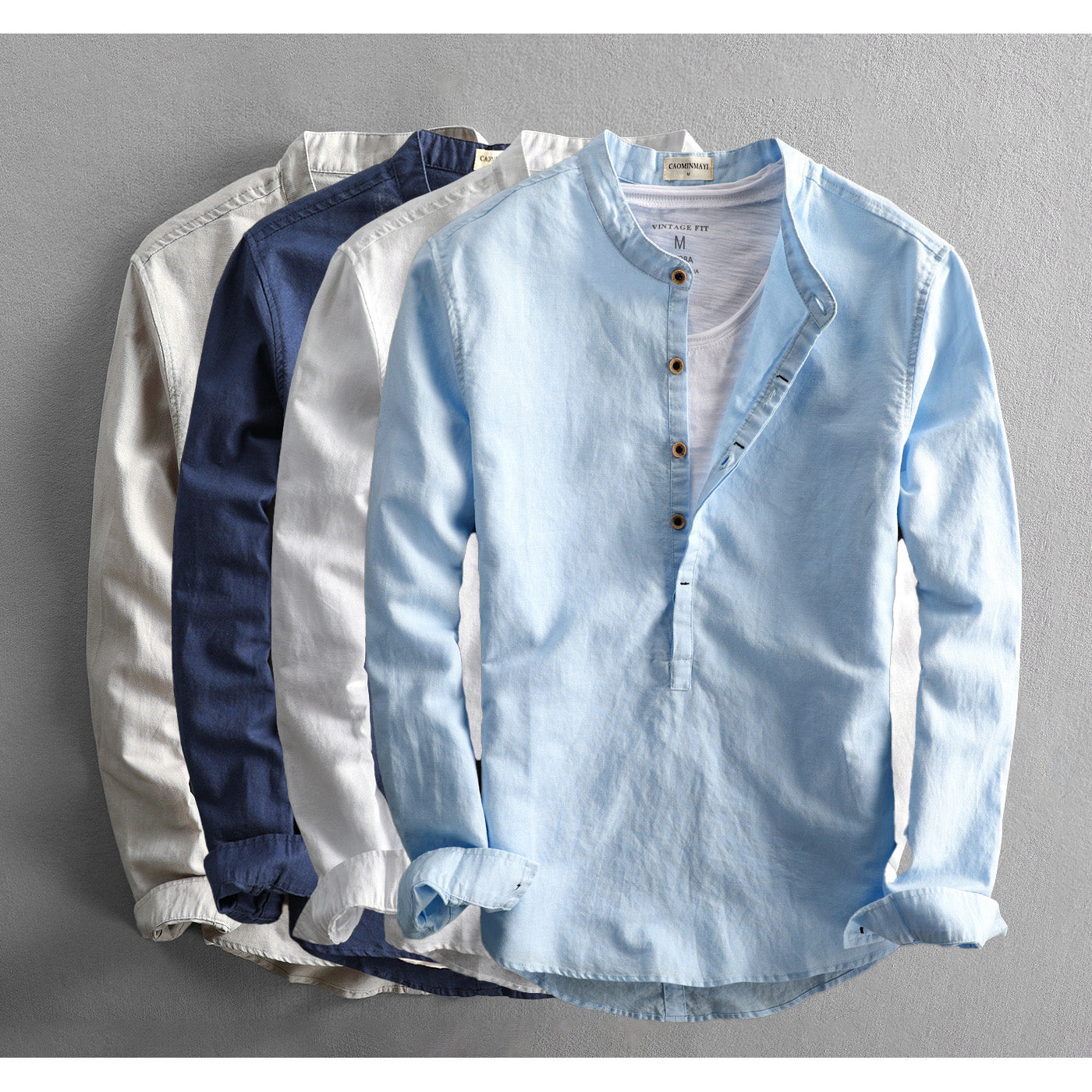 DECKARD - Camisa casual con cuello de banda para hombre