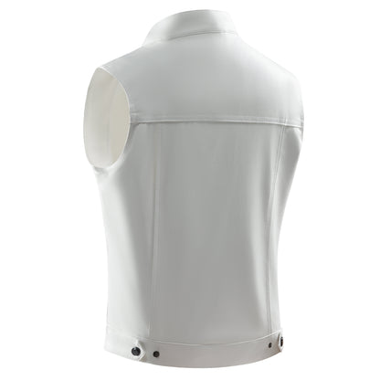 NOLAN - Chaleco retro de cuero con bolsillos frontales