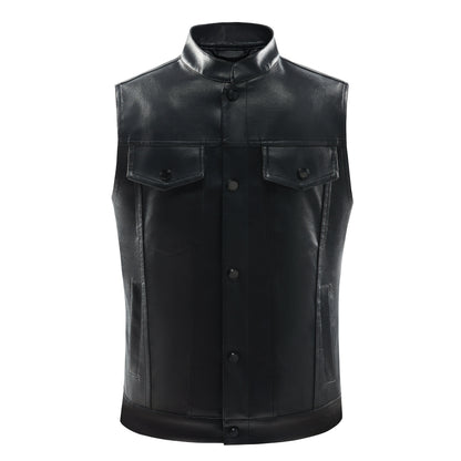 NOLAN - Chaleco retro de cuero con bolsillos frontales