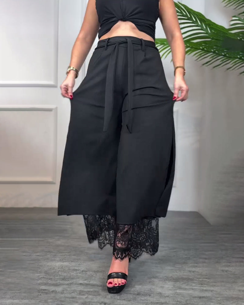 Pantalón largo de encaje con diseño romántico y femenino – AURELIA