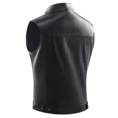 NOLAN - Chaleco retro de cuero con bolsillos frontales