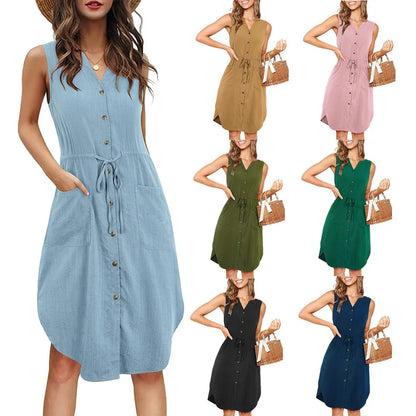 Vestido veraniego con botones y corte fluido para mujer – AMARA FIELDS