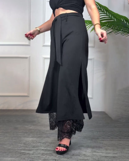 Pantalón largo de encaje con diseño romántico y femenino – AURELIA