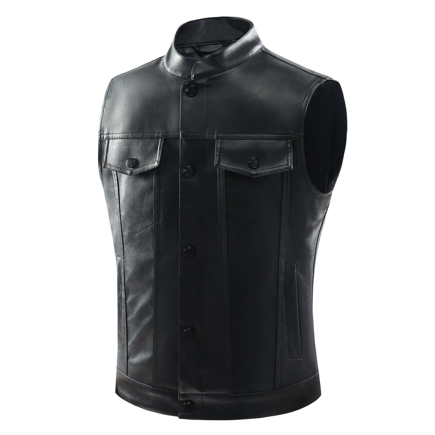 NOLAN - Chaleco retro de cuero con bolsillos frontales
