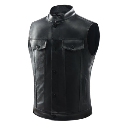 NOLAN - Chaleco retro de cuero con bolsillos frontales