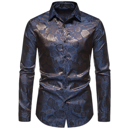 BENJI - Camisa de hombre con detalles florales y manga larga