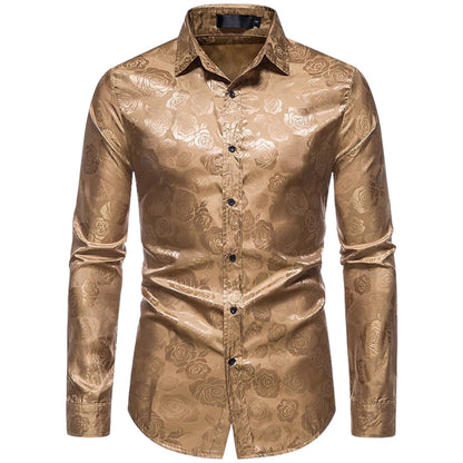 BENJI - Camisa de hombre con detalles florales y manga larga