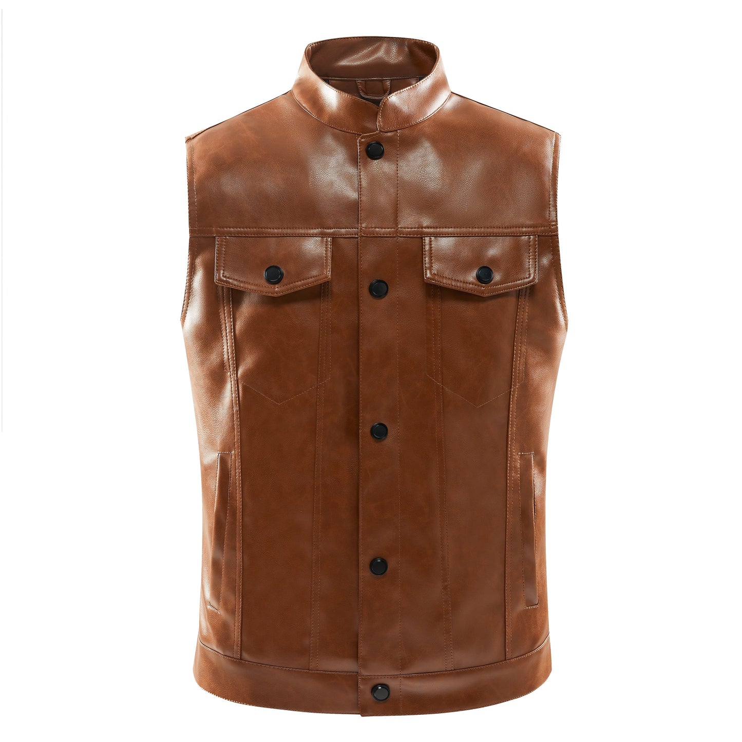 NOLAN - Chaleco retro de cuero con bolsillos frontales