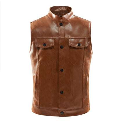 NOLAN - Chaleco retro de cuero con bolsillos frontales