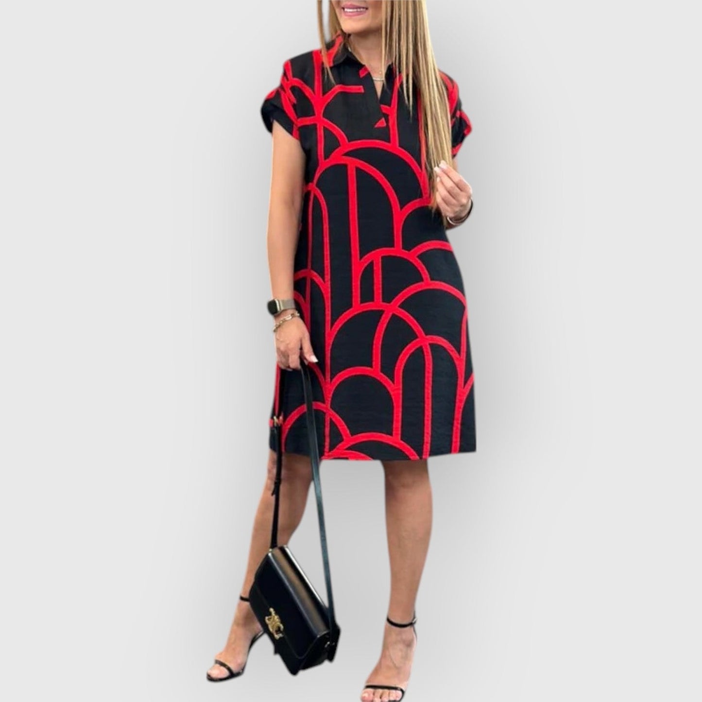 Vestido recto de mujer con cuello polo y manga corta – BLANCA