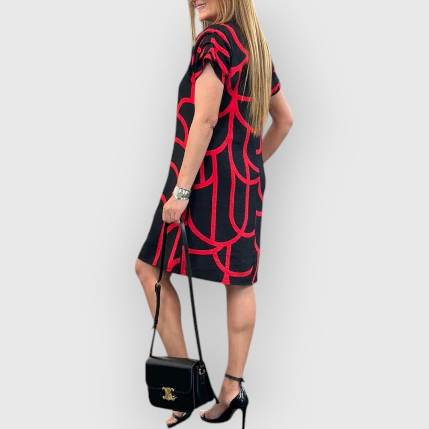 Vestido recto de mujer con cuello polo y manga corta – BLANCA