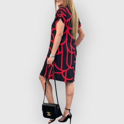 Vestido recto de mujer con cuello polo y manga corta – BLANCA