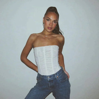 CAMILLE - Top de malla sin tirantes para mujer