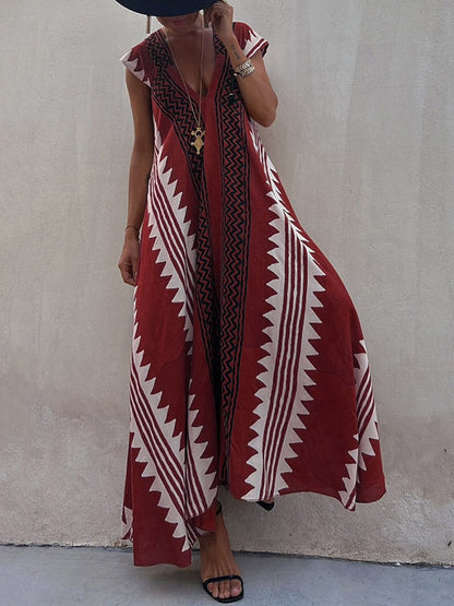 Vestido maxi de mujer con escote profundo y mangas amplias – FERNANDA