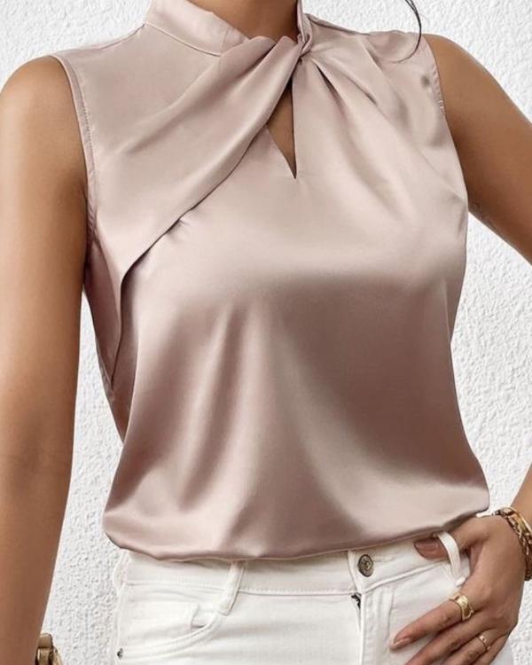 LYRANA – Blusa satinada sin mangas para mujer con escote drapeado