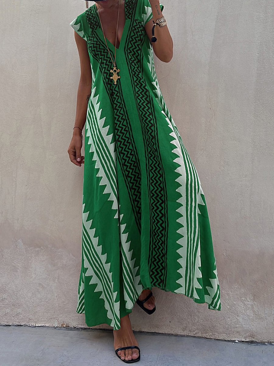 Vestido maxi de mujer con escote profundo y mangas amplias – FERNANDA