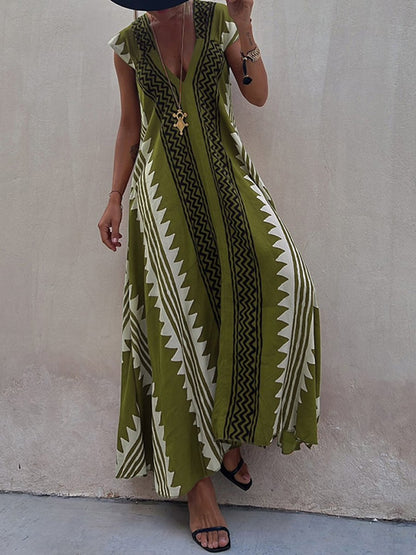 Vestido maxi de mujer con escote profundo y mangas amplias – FERNANDA