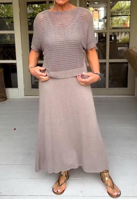 Conjunto de vestido y blusa calada de estilo casual – ADRIELLE