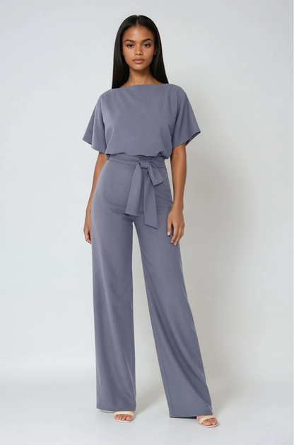 Mono largo de mujer con pierna ancha y cinturón lazada – OLÉA