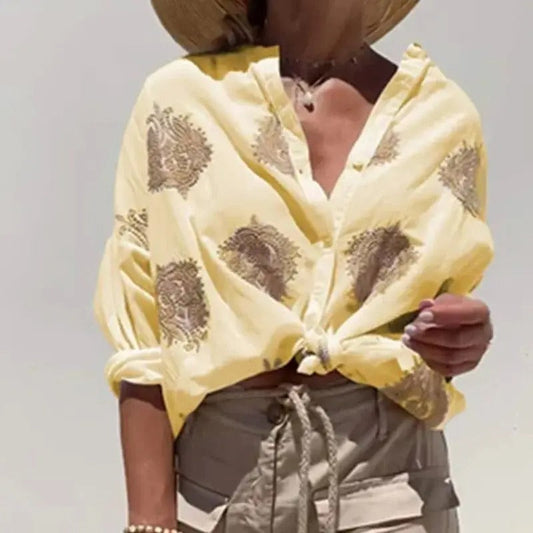 Blusa suelta con bordado delicado y estilo bohemio para mujer – LÉA