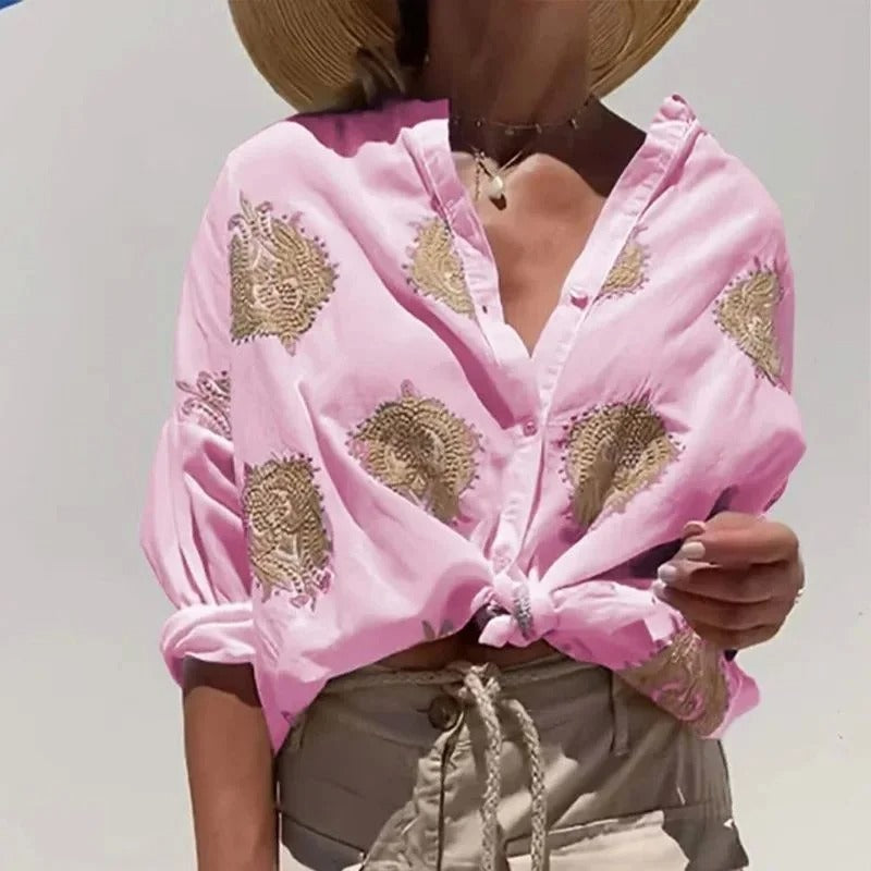Blusa suelta con bordado delicado y estilo bohemio para mujer – LÉA