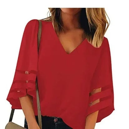 Top de mujer con escote en V y mangas caladas – LYSARA