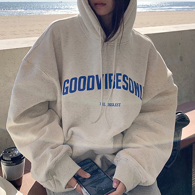 GOOD VIBES – Sudadera oversize con capucha para mujer