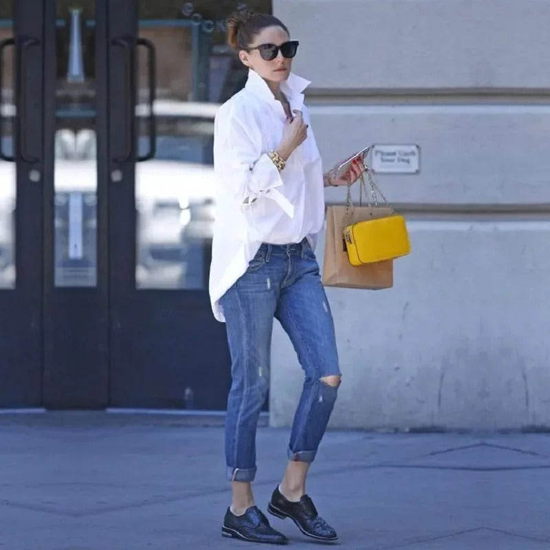 Camisa oversize para mujer con espalda larga y estilo relajado – MAELYS