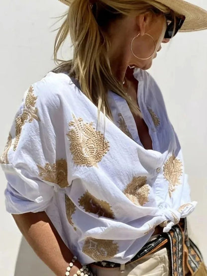 Blusa suelta con bordado delicado y estilo bohemio para mujer – LÉA