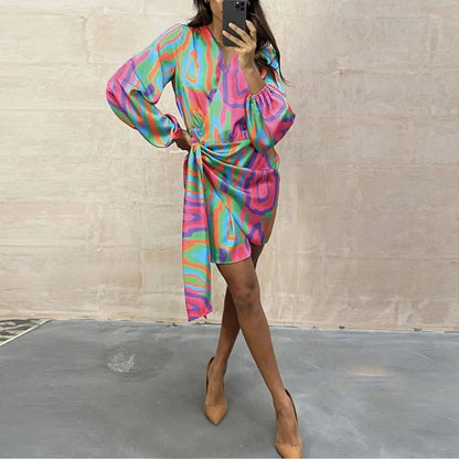 Vestido cruzado de mujer con mangas largas y cinturón – ZAYLIA