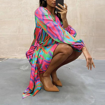 Vestido cruzado de mujer con mangas largas y cinturón – ZAYLIA