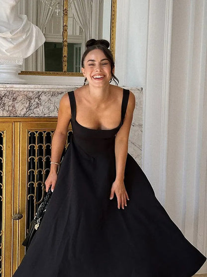 Vestido midi sin mangas con escote cuadrado para mujer – NÉA