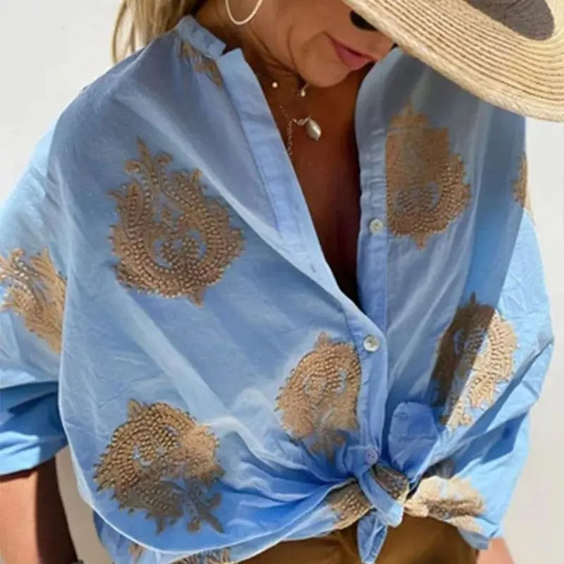 Blusa suelta con bordado delicado y estilo bohemio para mujer – LÉA