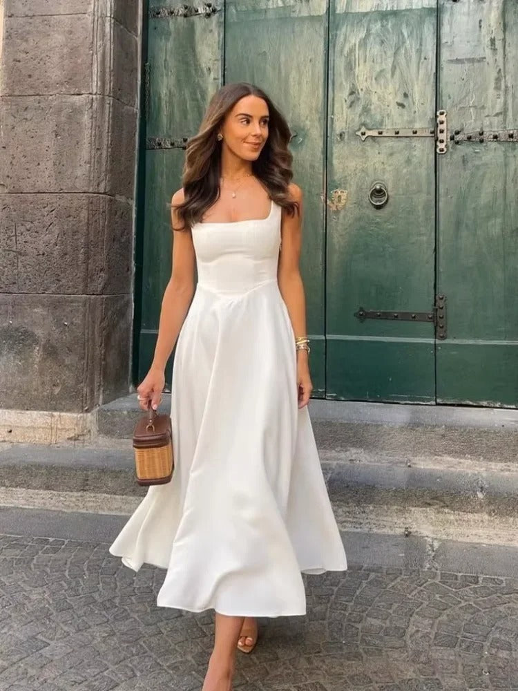 Vestido midi sin mangas con escote cuadrado para mujer – NÉA