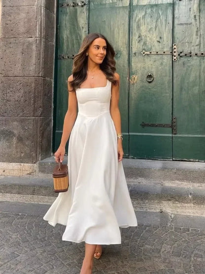 Vestido midi sin mangas con escote cuadrado para mujer – NÉA