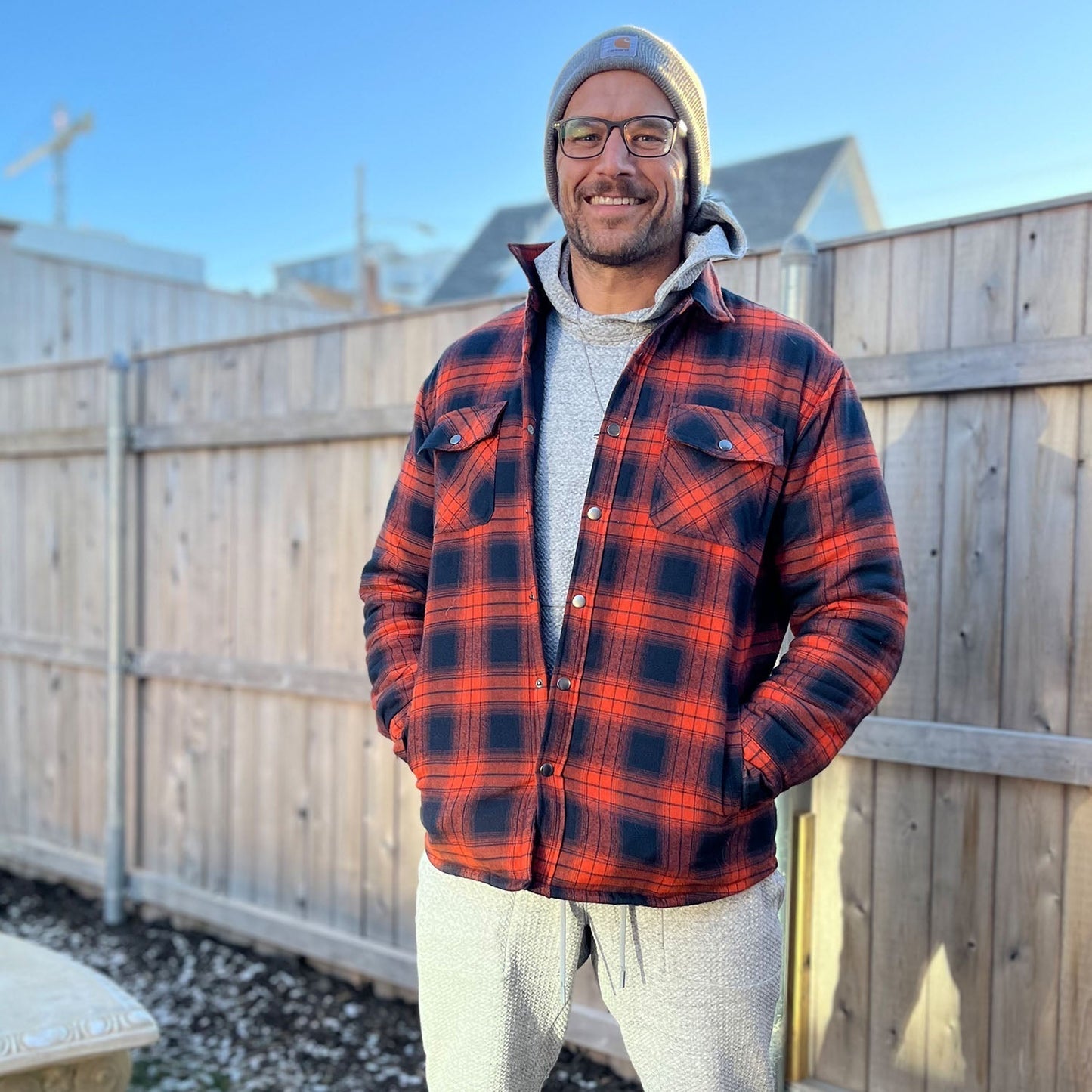 ROMEO - Chaqueta de cuadros con bolsillos frontales para hombre