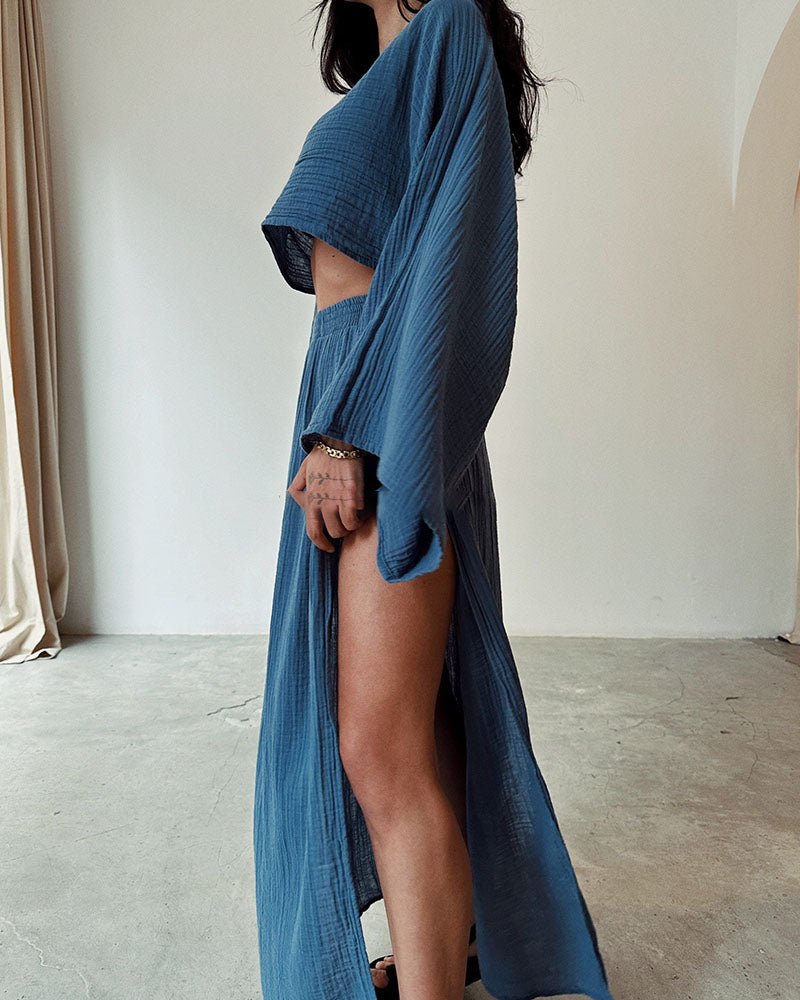 Conjunto veraniego de top corto y falda larga fluida para mujer – AURA