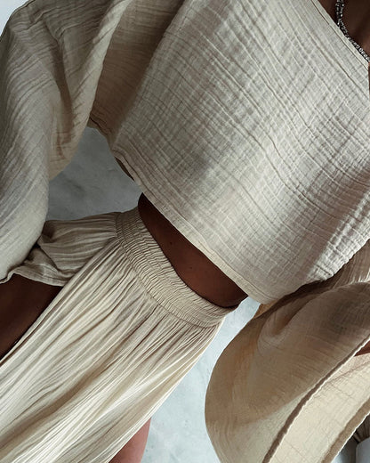 Conjunto veraniego de top corto y falda larga fluida para mujer – AURA